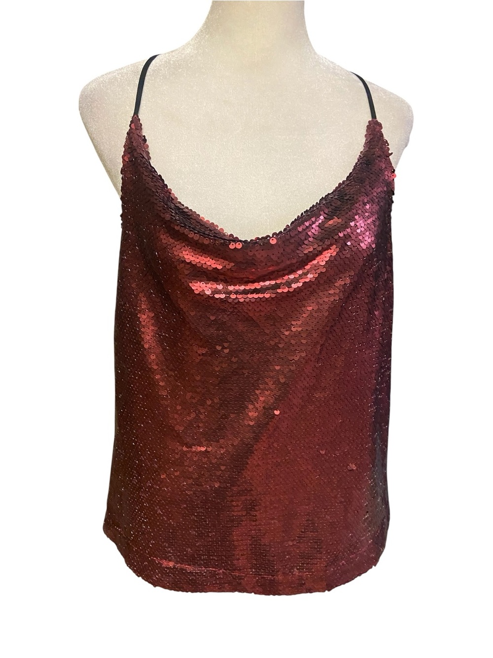 By Together Burgundy Sequin Cowl Neck Tank Top Size M Holiday Sparkle Party